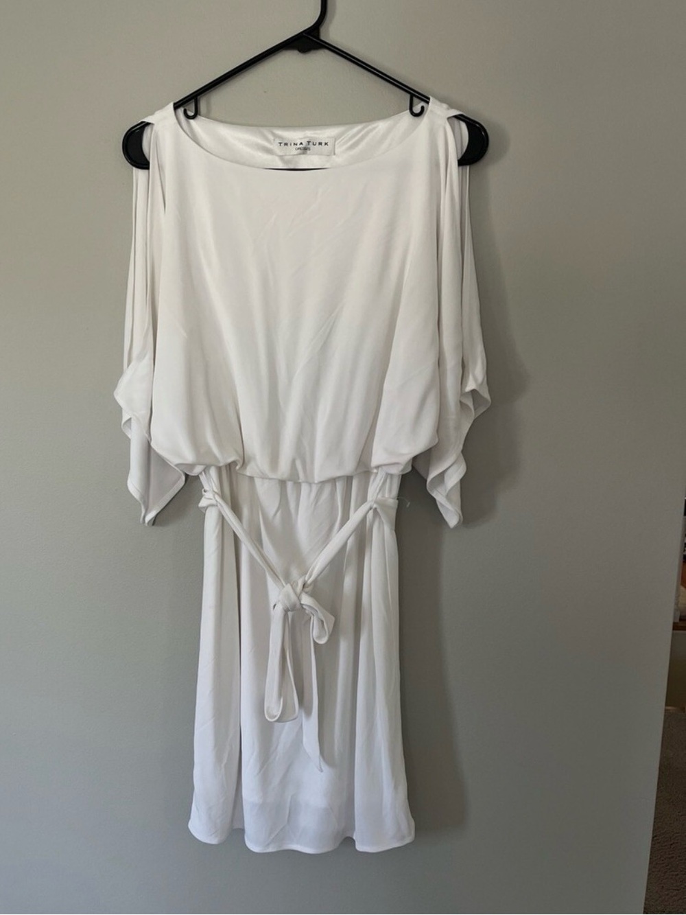 Trina Turk White Cold-Shoulder Tie-Waist Mini Dress